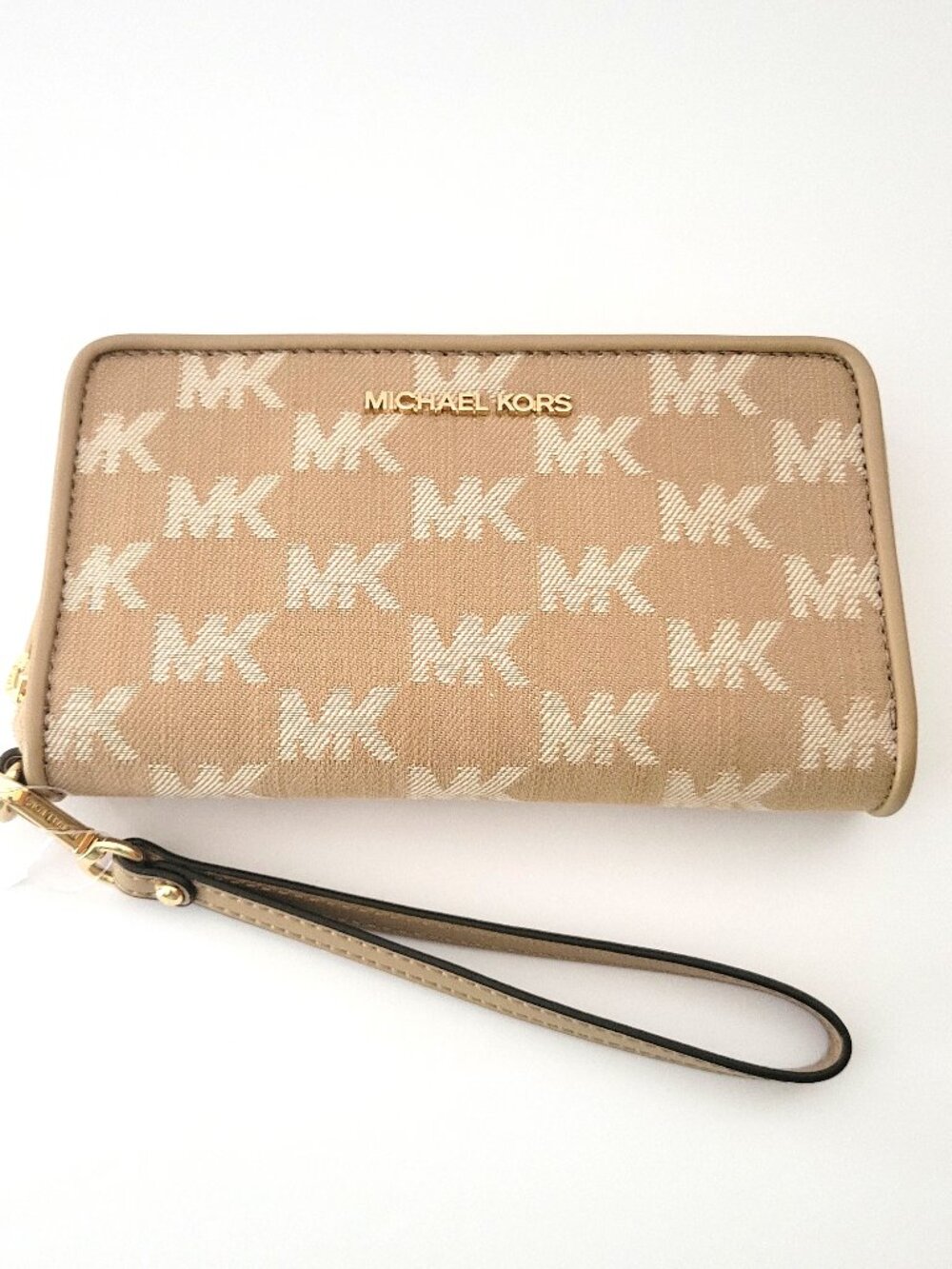 Michael Kors Jet Set Travel Large MK Jacquard Flat Multifunction Case Camel